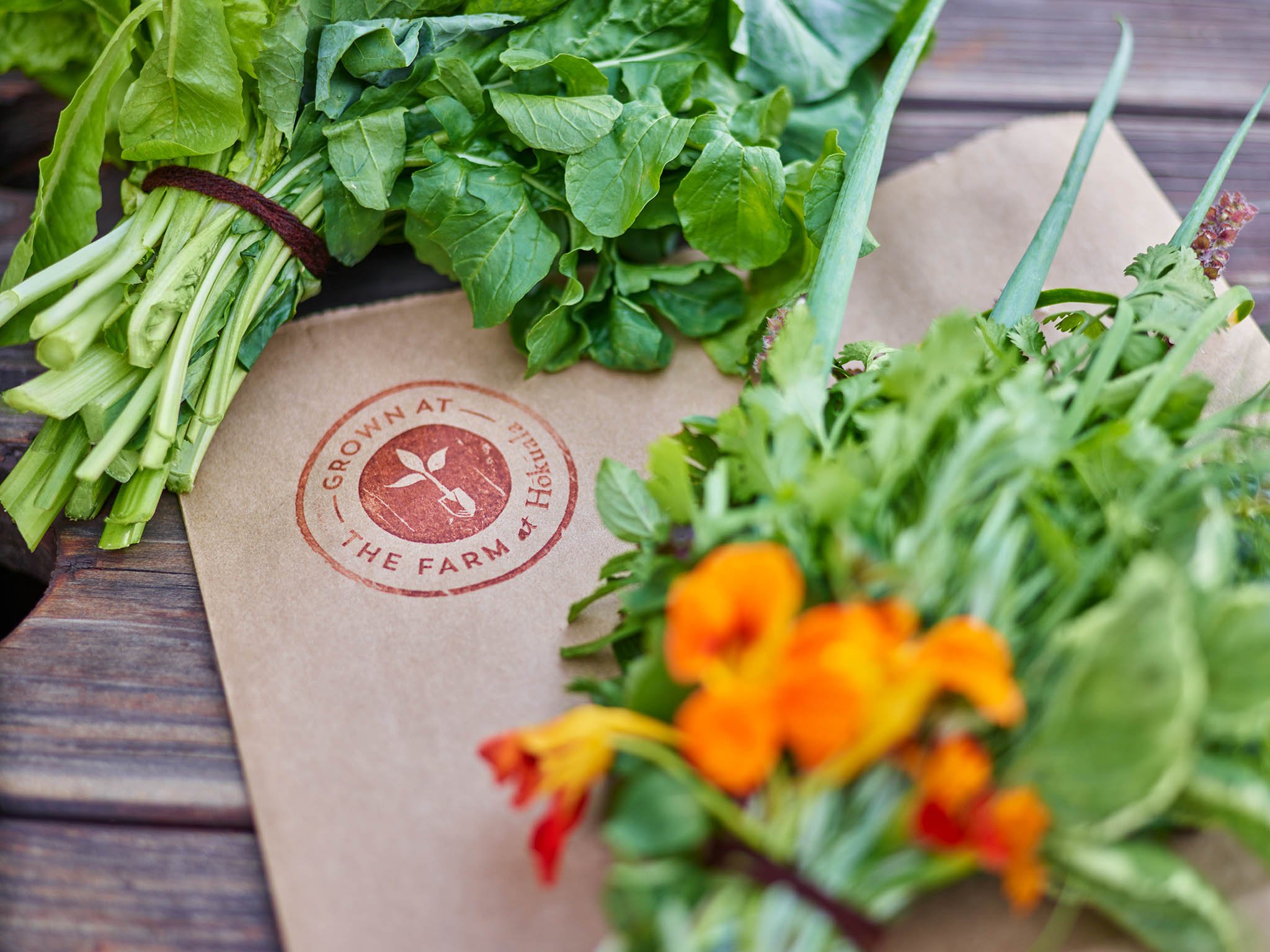 Fresh produce picked from The Farm at Hokuala and packaged into baskets for owners and guests at Timbers Kauai resort